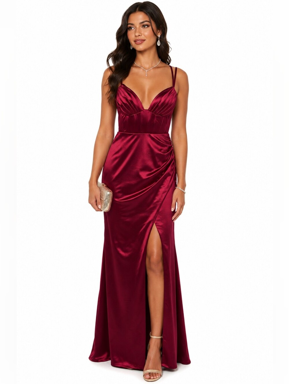 NWT Speechless Burgundy Satin Prom Dress Size 7 | Open Back Maxi Formal